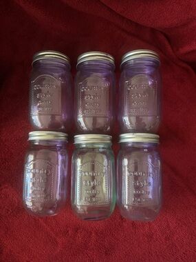 Set of 6 Purple Glass Mason Jars with Silver Lids